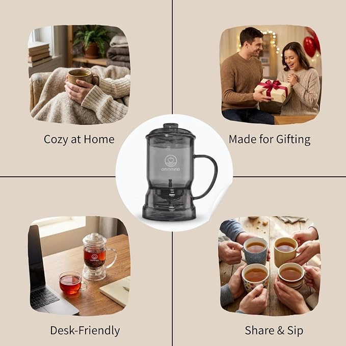 Glass Tea Infuser, Easy Drain for Loose Leaf, 15.2 oz, Black | Fits rims under 3.15 in; set on mug to drain, lift to stop, helps limit bitterness. Dishwasher safe; tea bags, herbs, coffee