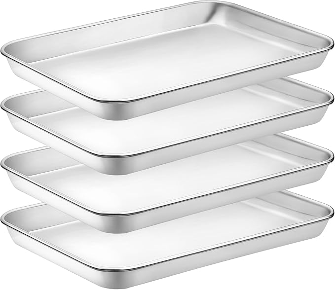 CEKEE 4 Pack Baking Pans Set, Nonstick Stainless Steel Cookie Sheets for Baking, Heavy Duty & Dishwasher Safe Sheet Pan-10x7x1in Small Cookie Pans, Cookie Pans Trays Sheets For Kitchen & Restaurant