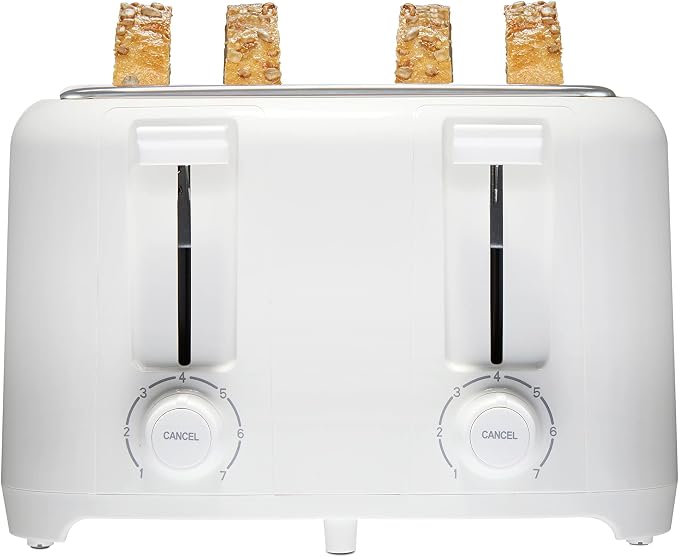 Proctor Silex 4 Slice Toaster with Extra Wide Slots For Bagels | Browning Control With 7 Shades | Auto Shutoff | Toast Boost | Slide-Out Crumb Tray | Cancel Button | White | 24214PS