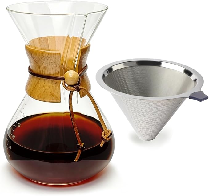 subjectthree Camping Pour Over Coffee Maker Kit 8 Cup (28 Ounce) | Drip coffee carafe with 304 Stainless Filter, Borosilicate glass, Easy clean & use for home kitchen, office, cafe, camping