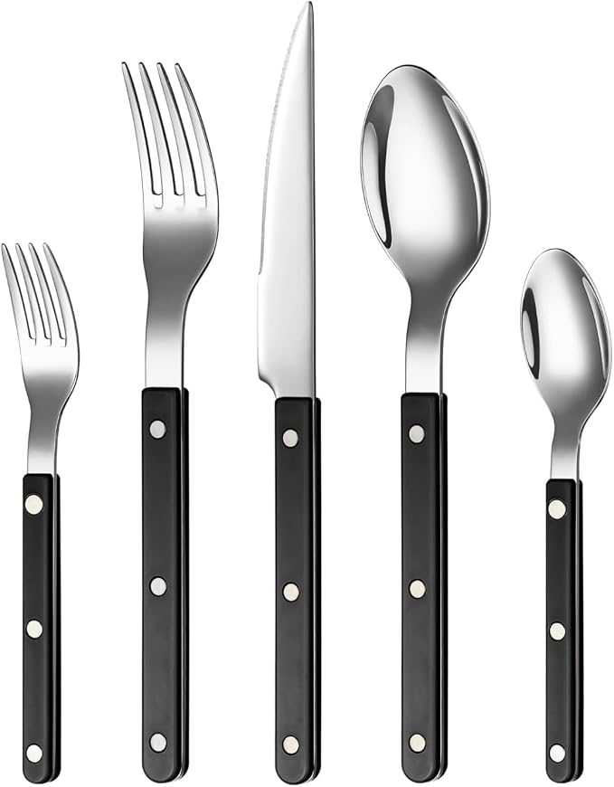 Cutlery 20-Piece Flatware Set, Stainless Steel Silverware - Black | 18/8 Stainless Steel | Dishwasher Safe | Ergonomic Handles | Lightweight Design | Service for 4 | Built for Daily Use