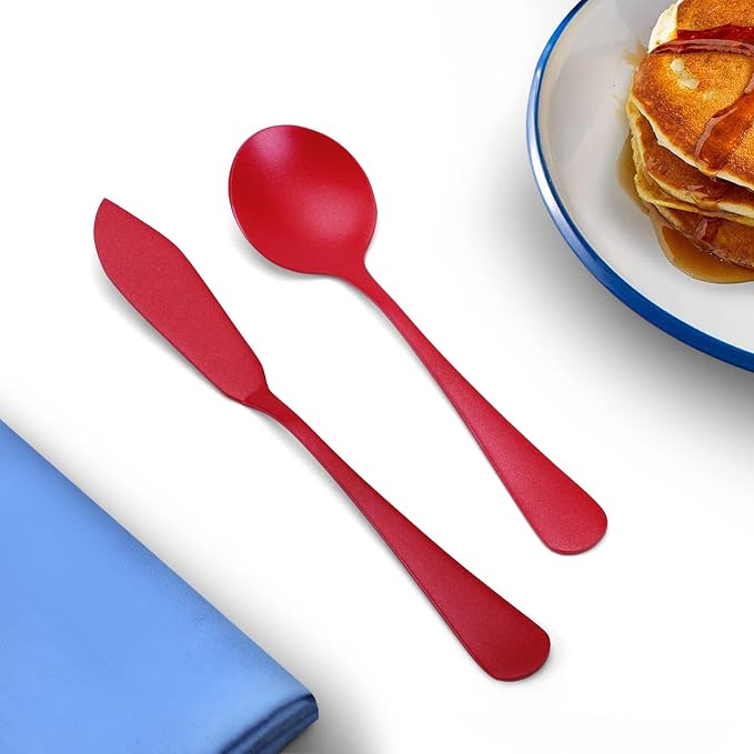 Bysta Serving Utensils Set, Red 5-Piece Hostess Set, Stainless Steel Silverware Flatware Cutlery Serving Set, Dishwasher Safe