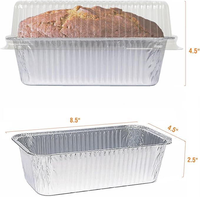 Disposable Loaf Pans with Lids, 50-Pack 2lb Aluminum Pans for Baking Bread | 8.5x4.5x2.5 Heavy-duty Baking Tins with Clear Lid for Bakery Sales and Homemade Bread Gifting