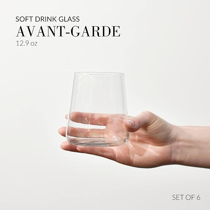 KROSNO Water Glasses Set of 6, 12.9 oz, Avant-Garde Collection | Drinking Glasses, Lead-Free Crystal Glassware, Juice Glasses, Lightweight Glass Set, Dishwasher Safe, Made in Europe