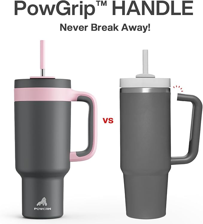 POWCAN 40 oz Tumbler with Handle, 2-in-1 Straw and Sip Lid, Leakproof, Dishwasher Safe, Insulated Stainless Steel Travel Coffee Mug, Keeps Cold for 34 Hours, Fits in Car Cup Holder (Rebellion)