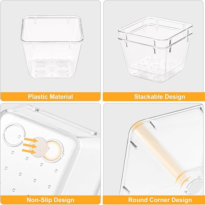 SMARTAKE 13-Piece Drawer Organizers with Non-Slip Silicone Pads, 5-Size | Clear Desk Bathroom Drawer Organizer Trays Storage Tray for Makeup, Jewelry, Utensils in Bedroom Dresser, Office and Kitchen