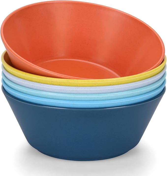 Unbreakable Large Cereal Bowls Set of 6, 32 Ounce BPA-Free Microwave & Dishwasher Safe Salad Bowls, Stackable Multicolor Kitchen Bowls for Serving, Soup, Oatmeal, Pasta, Camping & Daily Use