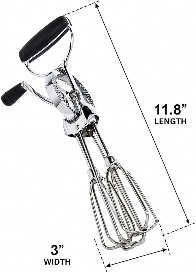 Stainless Steel Hand Crank Egg Beater, Manual Mixer with Dual Whisk for Butter, Cream & Batter