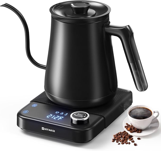 Gooseneck Electric Kettle HIYAKOI with ±1℉ Temperature Control, Pour Over Kettle for Coffee & Tea, 1200W Rapid Heating, Stainless Steel Water Boiler with 12H Keep Warm & Built-in Timer, 0.8L/27oz