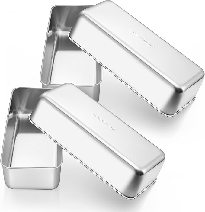 E-far Loaf Pan for Bread Baking-4 Pack, 12” x 5” Stainless Steel Loaf Pans | Large Long Metal Baking Tins for Homemade Bread, Banana Cake Meatloaf Sourdough Lasagna, Nontoxic & Dishwasher Safe