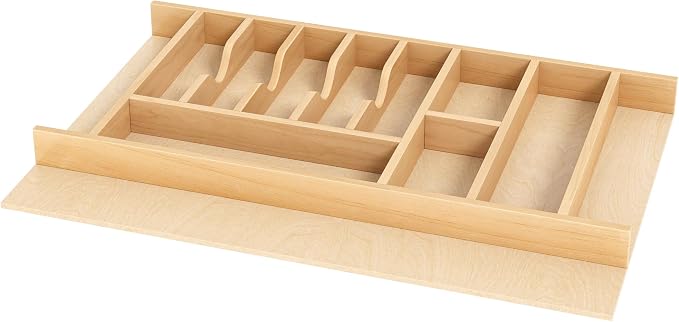 Clikuutory Natural Birch Wood Utensil Drawer Insert Organizer with 12 Compartments, Space-Saving Sturdy Drop-In Cutlery Divider Tray, Kitchen Cabinet Storage for Silverware, Spoons, Forks and Knives