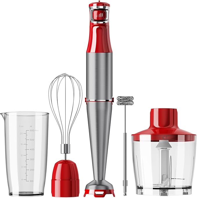 Turelar Immersion Blender Handheld Corded, 1100W 5 in 1 Hand Blender Set | Trigger Variable Speed, Emulsion Stick Mixer with Food Processor, Whisk, Frother, for Soup, Puree, Baby Food, Anti-scratch