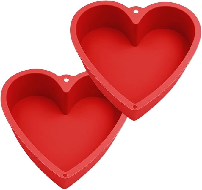 Alimat PluS 8 Inch Heart Shaped Cake Pans Set of 2 with Hanging Hole(Red) | Silicone Material