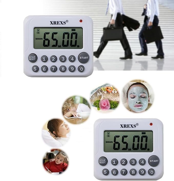 XREXS Digital Kitchen Timer Magnetic Countdown Up Cooking Timer Clock | with Magnet Back and Clip, Loud Alarm, Large Display Minutes and Seconds Directly Input-White (2 Battery Included) (DC-12)