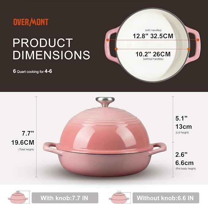 Overmont Enameled Cast Iron Dutch Oven, 6QT Bread Oven with Dome Lid Recipe | Tall Bread Pot with Potholders, for Sourdough Bread Baking Artisan Loaves, Crispy Crust & Better Oven Spring, 500°F Oven Safe