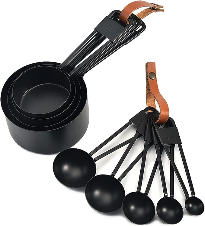 Black Stainless Steel Measuring Cups and Spoons Set, 9PCS | Kitchen Gadgets for Cooking & Baking