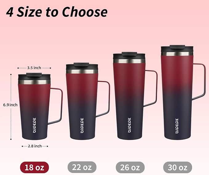 BJPKPK 18oz Insulated Tumbler with Handle, Lid & Straw, Stainless Steel | Double Wall Vacuum Insulated Coffee Travel Mug - Keeps Cold & Hot, BPA Free, Cupholder Fit for Office, Gym & Travel