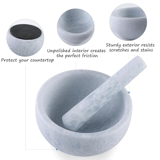 Luxury Marble Mortar and Pestle Set, 7" -4 Cups Big Grinder Bowl for Guacamole, Salsa, Pill Crusher, Spice, Herb, Garlic, Nut, Heavy Duty Grinder for Kitchen(Namib Sky)