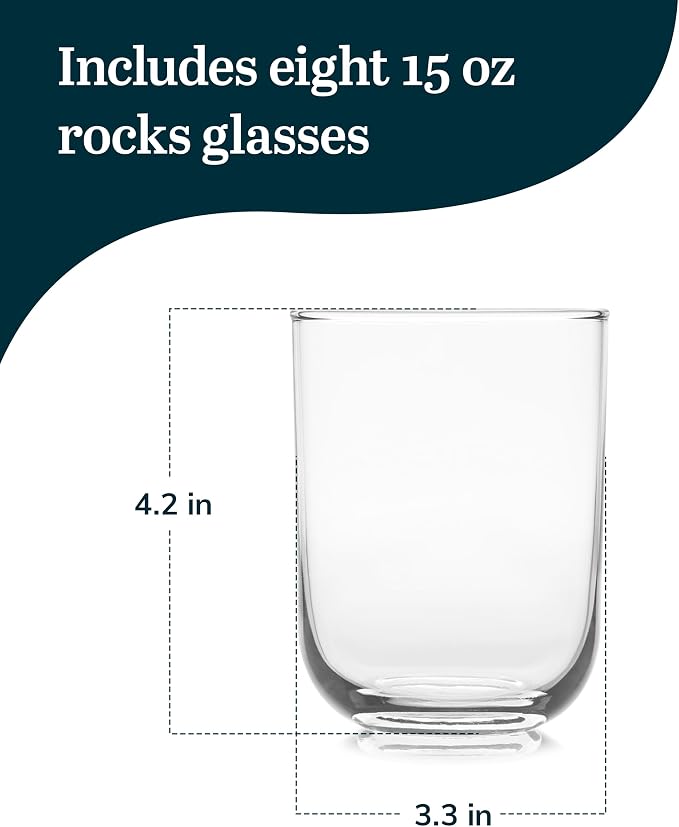 Libbey Polaris Rocks Glasses Set, Sophisticated Glassware Drinking Glasses Set of 8, Dishwasher Safe Glasses for Birthdays, Weddings, Anniversaries
