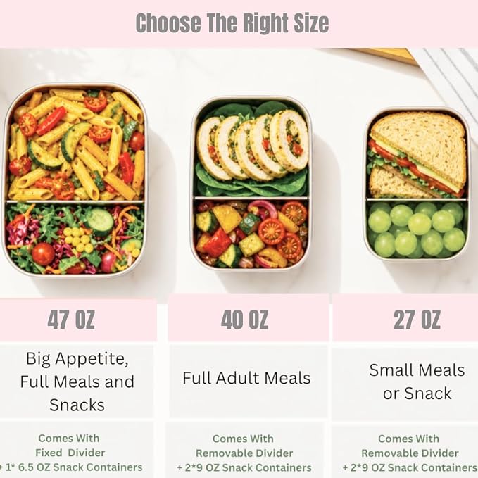Flexibento Leak Proof Stainless Steel Lunch Box, Pink, 40 OZ