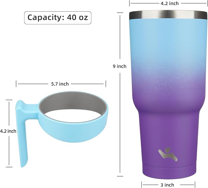 Konokyo 40 oz Tumbler with Handle and Straw, Insulated Travel Mug | Ocean Dream; BPA-free, leak-proof tumbler with 2 lids, 2 straws, cup holder fit for coffee, office, travel & daily use