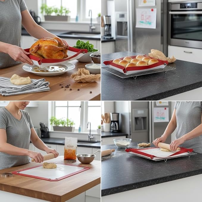 Extra Large 23.6"x15.8" Full Size Silicone Baking Mat with Snap Lock Edges, Reusable Non-Stick Oven Liner & Parchment Paper Alternative, Cookie Sheet/Bun Pan Liner for Commercial & Home Baking
