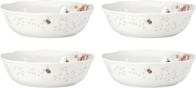 Lenox Butterfly Meadow Porcelain 4-Piece Soup Bowl Set for 4, 32oz | dishwasher safe | kitchen and dining essential | 32oz capacity, 7.75 inch diameter | 2.25 inch, gift for women
