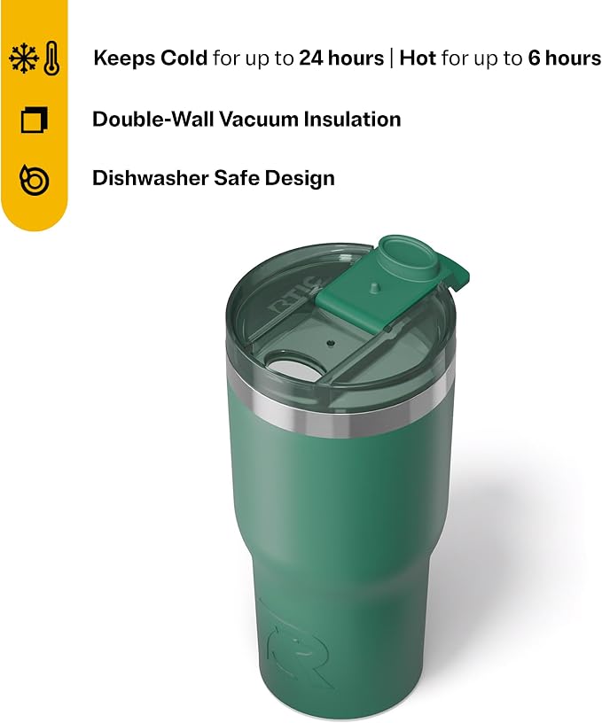 RTIC 20oz Essential Tumbler with Lid, Ceramic Lined, Pine Tree | Insulated, Stainless Steel Metal, Portable Travel Cup for Hot and Cold Drinks, Coffee, Car, Camping and Travel