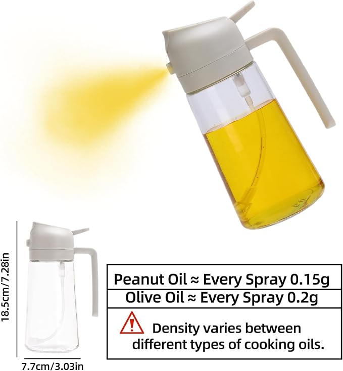 Aovdy 16oz/470ml Glass Olive Oil Sprayer for Cooking - 2 in 1 Olive Oil Dispenser Bottle Spray and Pour for Kitchen Gadgets Cooking Air Fryer Salad BBQ (White)