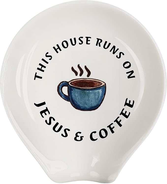 Coffee Spoon Rest, Coffee Bar Accessories & Spoon Holder, Jesus Ceramic Spoon Holder for Coffee Lovers Gifts for Friend Wife Husband Sister (White-2)