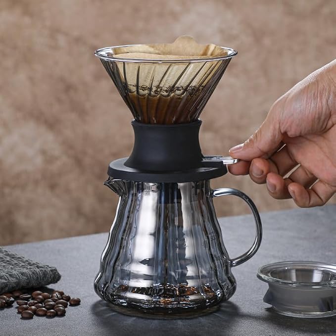 BeeCa Clever Coffee Dripper, All-in-One Coffee Maker Glass Immersion Brewer | One-Switch Control, French Press & Pour Over in One, Beginner-Friendly, 50pcs Paper Filters, Heat Resistant Glass