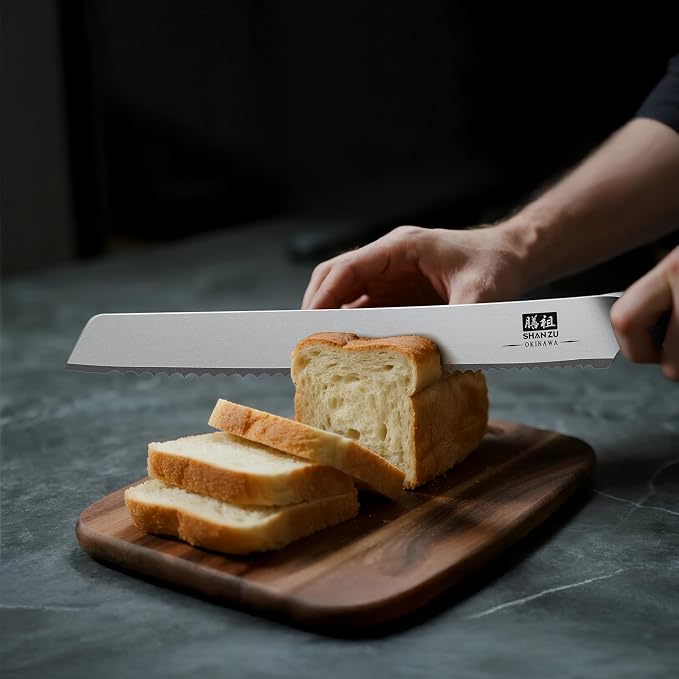 SHAN ZU 10 Inch Bread Knife, Razor Sharp Sourdough Slicing Knife | Japanese High Carbon 10Cr15Mov Stainless Steel Cake Knife, Multifunction Serrated knife for Homemade Bread