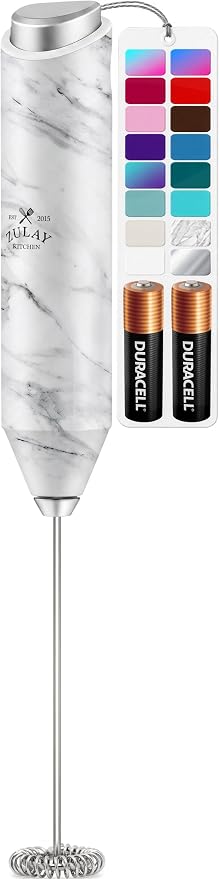 Zulay Kitchen Powerful Milk Frother AA Batteries Included – Ultra Fast Handheld Drink Mixer with Stainless Steel Whisk Stirrer for Coffee, Protein, Matcha & More, Frother Wand Electric Frothmate