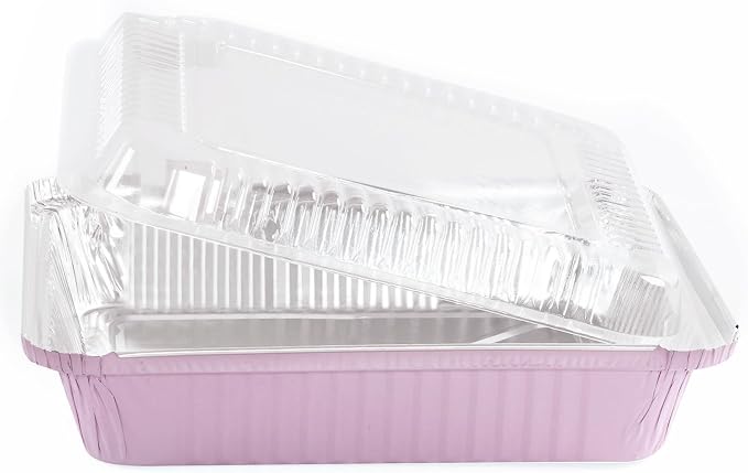 (40 Pack) 8x8 Square Aluminum Baking Cake Pans with Clear Lids - Pink Foil Pans with Lids - Disposable Food Containers Great for Cooking, Heating, Storing, Prepping Food