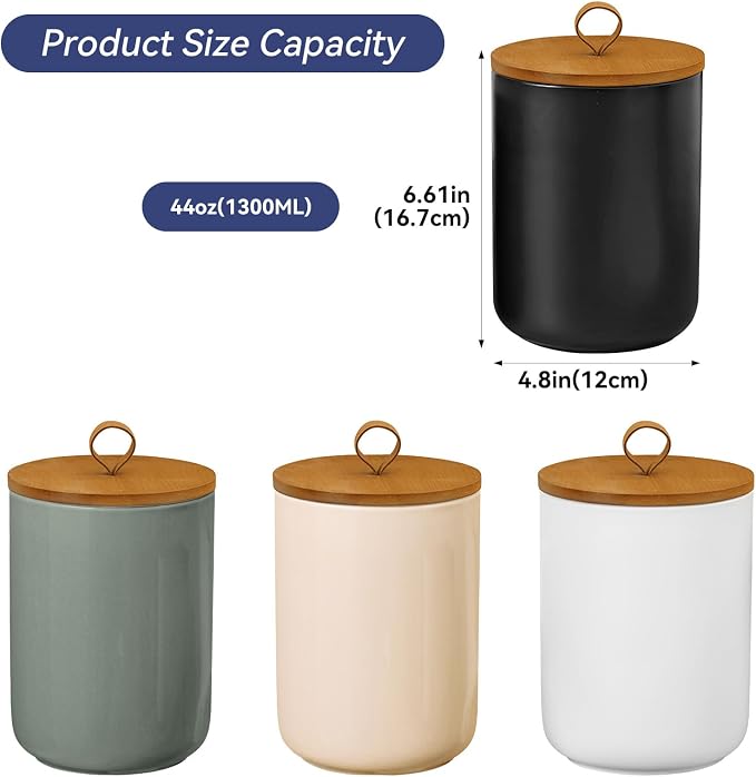 Ceramic Storage Jars, Modern Airtight Canisters with Wooden Lid (Light grey)