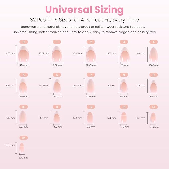 Nail Reformation Press On Nails, Cream Top | Milky Nude Short Almond | Fake Nails with Cream French Tip, Glossy Reusable Stick On Nails Kit - 32 Pcs in 16 Sizes with Glue, Manicure Gifts for Women