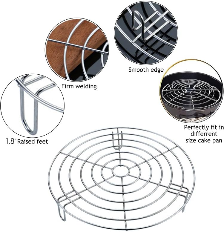 Stainless Steel Rack Cross Wire Cooling Racks with Legs Dia 7.9" Steaming Cooling and Baking Barbecue Rack Fit for Air Fryer Instant Pot Pressure Cooker Canning (Height 1.8",7.9"/20cm)