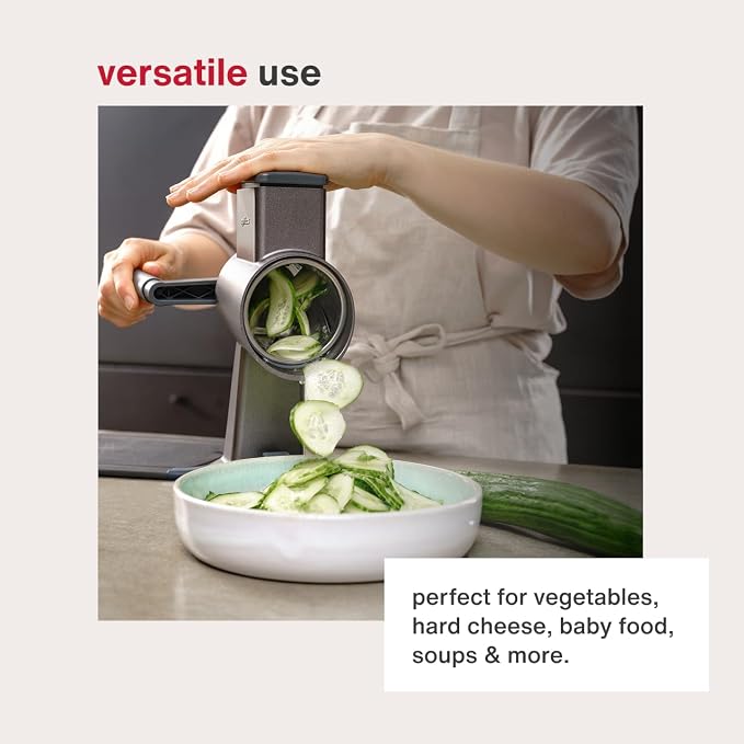 Zyliss Rotary Cheese Grater - Includes Universal & Gourmet Drums for Grating Cheese, Vegetables, Chocolates, Nuts & Fruits - Includes Non-Slip Suction Foot and Table Clamp - 2 Steel Drums