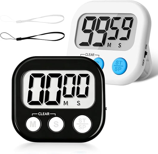 ZILLEEN Classroom Timer for Kids Teachers 2 Pack Digital Timers Black White | Strong Magnetic, Large Screen, Big Button, Teacher Classroom Must Haves Kitchen Timers for Cooking Egg Exercise Study