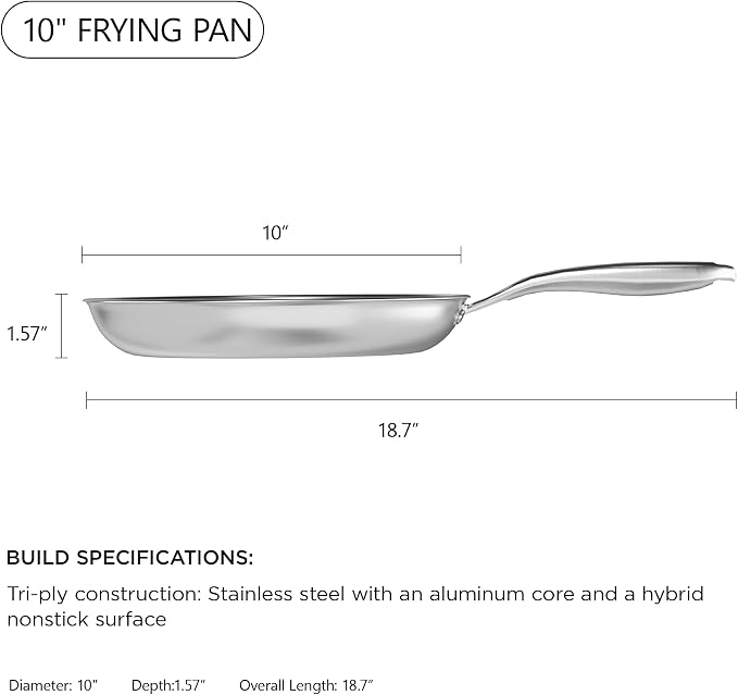 COOKER KING 10 Inch Frying Pan Nonstick,Stainless Steel Tri-Ply Skillet | Induction Pan, Easy-Clean, Non-Toxic, Oven & Dishwasher Safe, Metal Utensil Safe,Perfect for Steaks and Everyday Meals