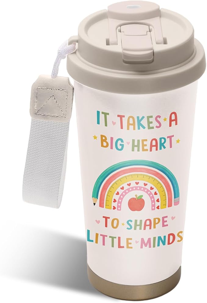 Teacher Gifts Stainless Steel 2-in-1 Lid Coffee Tumbler 18 oz Teacher Themed Insulated Travel Coffee Mug Appreciation Gift for Teacher's Day Graduation Birthday
