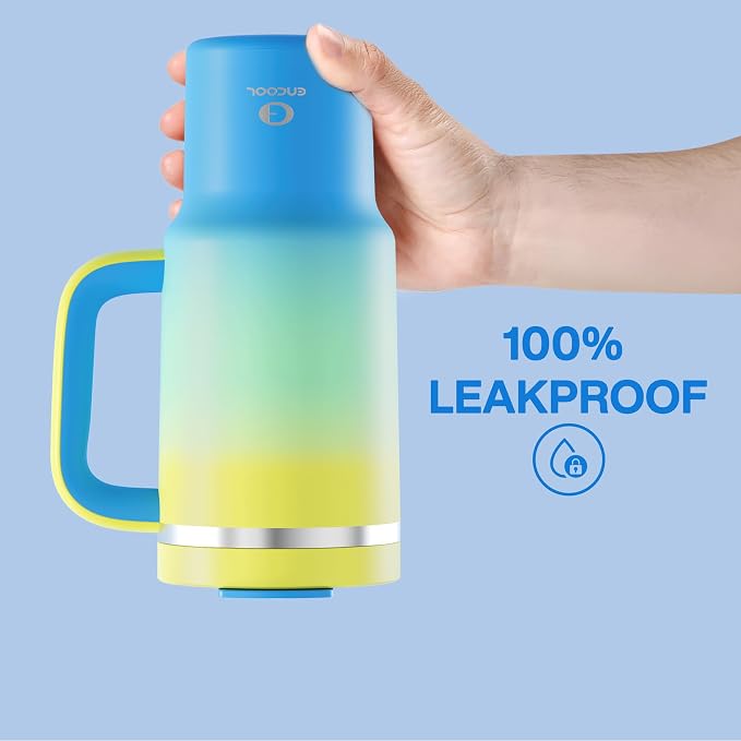 ENCOOL 32 oz Tumbler with Handle and Straw: Stainless Steel Insulated Tumbler Keeps Cold for 24 Hours, Leakproof Travel Cup Fits in Cup Holder and BPA-Free, Soft Lagoon