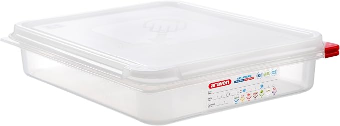 Araven Airtight Container, Food Pan with Lid for Storage in Kitchen and Restaurant, 1/2 GN 2.5" Deep, 1 Count, Clear