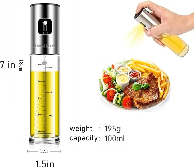 Oil Sprayer for Cooking, Olive Oil Sprayer Mister with Scale, 100ml Olive Oil Spray Bottle, Air Fryer Vegetable Vinegar Oil Portable Mini Kitchen Gadgets for Baking, Salad, Grilling, BBQ, Roasting