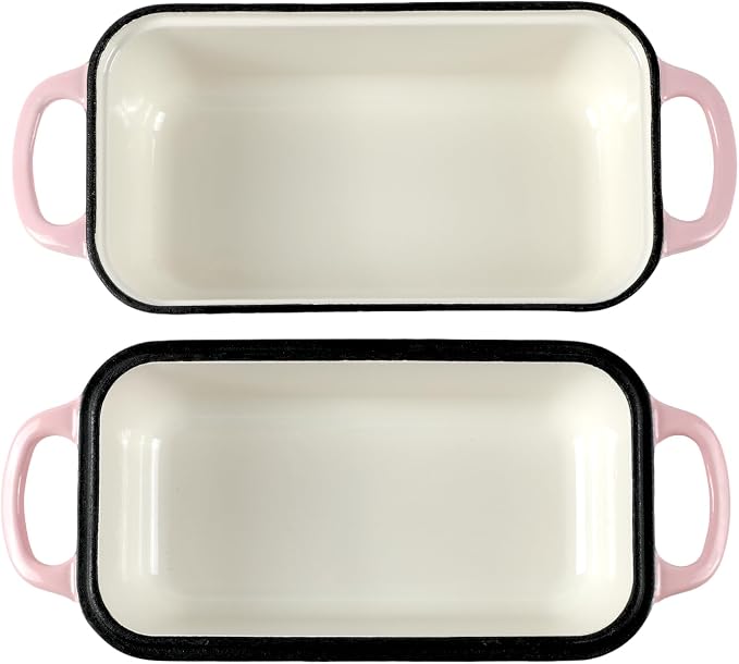 9 x 5 Inch Bread Pan Enameled Cast Iron Loaf Pan with Lid for Baking Pink | 2 in 1 Non-stick Sourdough Bread Loaf Pan for Homemade Bread, Oven & Stovetop Safe for Gas, Electric & Induction