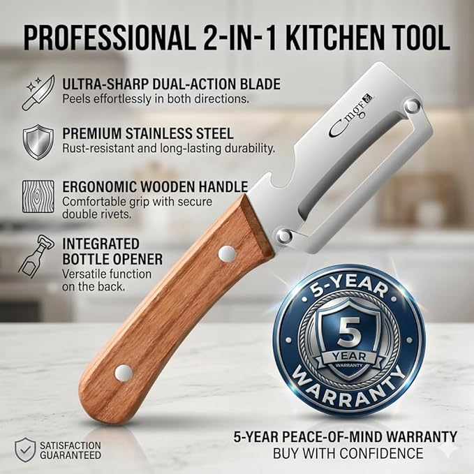 Vegetable Peeler,5-Year Warranty,Zero Flex Potato Veggie Peeler for Kitchen | Multifunctional Elite Veggie Peelers Sharp Stainless Steel Blade for Apple Cucumber Pumpkin Papaya Cheese Cabbage