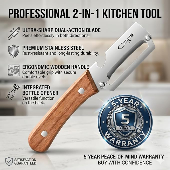 Vegetable Peeler,5-Year Warranty,Zero Flex Potato Veggie Peeler for Kitchen | Sharp Stainless Steel Blade Multifunctional Elite Fruit Peelers for Apple Carrot Cucumber Pumpkin Papaya Cheese Cabbage