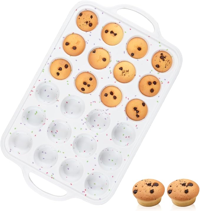 CAKETIME Silicone Mini Muffin Pan, Metal Reinforced Frame 24 Cups Cupcake Pan with Handle Nonstick for Baking Muffins, Cupcakes, Egg Bites