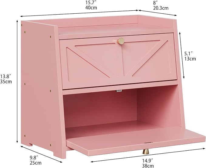 Trironsun Vintage Double Layer Bread Box for Kitchen Counter Bamboo Bread Storage Container Large Capacity Bread Storage Bin (Pink)
