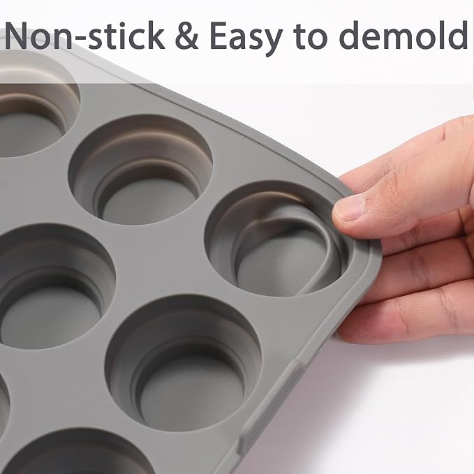 Silicone Muffin Pan Set of 2, 9-Cup Collapsible Cupcake Tray | Easy Pop-Out Release, Foldable & Space-Saving, 7.87 x 7.87 in, Non-Stick Cups, Oven & Air Fryer Safe